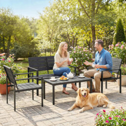 Outsunny 4 Piece Garden Furniture Set, Hdpe Metal Outdoor Sofa, Black - thumbnail 9