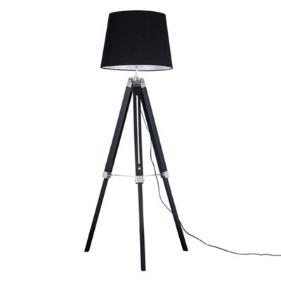 Valuelights Clipper Black Wood And Silver Chrome Tripod Floor Lamp With A Black Tapered Light Shade - image 1