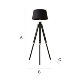 Valuelights Clipper Black Wood And Silver Chrome Tripod Floor Lamp With A Black Tapered Light Shade - thumbnail 7