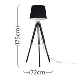 Valuelights Clipper Black Wood And Silver Chrome Tripod Floor Lamp With A Black Tapered Light Shade - thumbnail 8