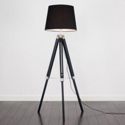 Valuelights Clipper Black Wood And Silver Chrome Tripod Floor Lamp With A Black Tapered Light Shade - thumbnail 2