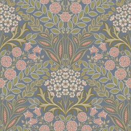 Grandeco Belevedere Arts And Crafts Floral Damask, Blue - thumbnail 1