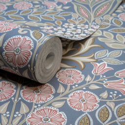 Grandeco Belevedere Arts And Crafts Floral Damask, Blue - thumbnail 3