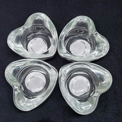 Biznest Crystal Romantic Heart Shape Tealight Holders Fashionable Glass Candle Holders Banquet Decor Clear Set Of 4