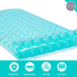 Mass Dynamic Extra Long Non Slip Bath Mat 100 X 40Cm Transparent Teal With Suction Cups - thumbnail 4