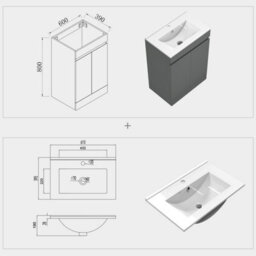 AVER-GROWTH 600mm Vanity Unit With Basin High Gloss Grey Ceramic Sink Floor Standing Bathroom Storage Cabinet Soft Close Hinges 2 Doors - thumbnail 7