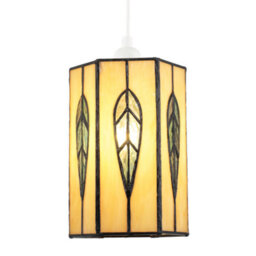 Happy Homewares Hexagonal Tiffany Pendant Light Shade With Emerald Green Leaf Decor - thumbnail 8