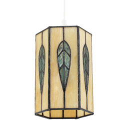 Happy Homewares Hexagonal Tiffany Pendant Light Shade With Emerald Green Leaf Decor - thumbnail 1