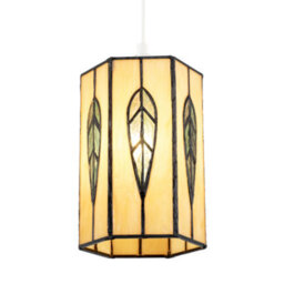Happy Homewares Hexagonal Tiffany Pendant Light Shade With Emerald Green Leaf Decor - thumbnail 2