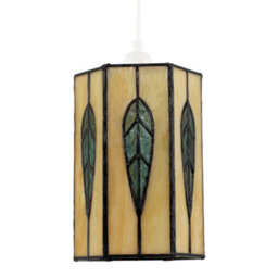 Happy Homewares Hexagonal Tiffany Pendant Light Shade With Emerald Green Leaf Decor - thumbnail 5