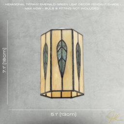 Happy Homewares Hexagonal Tiffany Pendant Light Shade With Emerald Green Leaf Decor - thumbnail 7