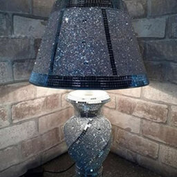 Biznest Silver Glitter Crushed Diamond Table Lamp With Shade Ornament Diamante Home Spiral Line