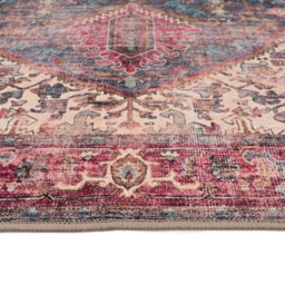 Loomed Traditional Design Cotton Chenille Rug Pink Blue Gold Machine Washable 60Cm X 240Cm - thumbnail 3