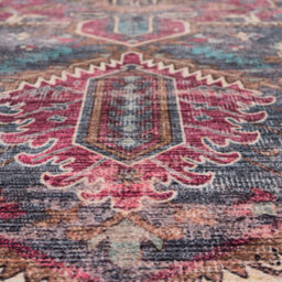 Loomed Traditional Design Cotton Chenille Rug Pink Blue Gold Machine Washable 60Cm X 240Cm - thumbnail 4