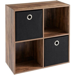 Walnut 4 Cube, 2 Baskets Wooden Bookcase Shelving Storage Display Shelves Stand Unit - thumbnail 1