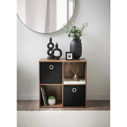 Walnut 4 Cube, 2 Baskets Wooden Bookcase Shelving Storage Display Shelves Stand Unit - thumbnail 2