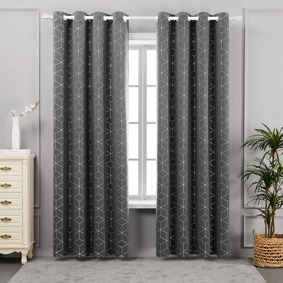 Deconovo Blackout Eyelet Curtains, Thermal Insulated Diamond Foil Printed Curtains For Bedroom, 66 X 54 Inch, Grey, One Pair - image 1