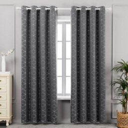 Deconovo Blackout Eyelet Curtains, Thermal Insulated Diamond Foil Printed Curtains For Bedroom, 66 X 54 Inch, Grey, One Pair - thumbnail 2