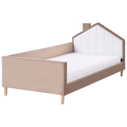 Beliani Kids Bed House Velvet Kervan 90 X 200 Cm (Eu Single) Light Brown