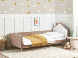 Beliani Kids Bed House Velvet Kervan 90 X 200 Cm (Eu Single) Light Brown - thumbnail 2