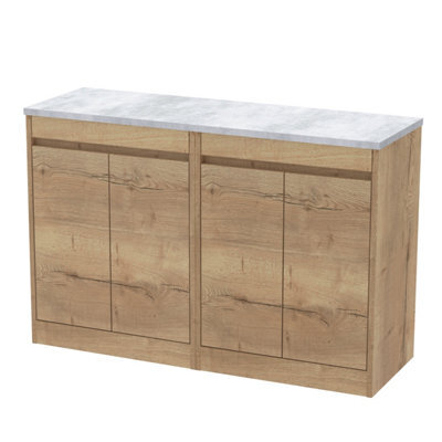 Balterley Chartley Contemporary Floor Standing 4 Door Vanity Unit With Bellato Grey Laminate Worktop, 1200mm, Autumn Oak - image 1
