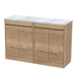 Balterley Chartley Contemporary Floor Standing 4 Door Vanity Unit With Bellato Grey Laminate Worktop, 1200mm, Autumn Oak - thumbnail 1