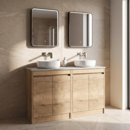 Balterley Chartley Contemporary Floor Standing 4 Door Vanity Unit With Bellato Grey Laminate Worktop, 1200mm, Autumn Oak - thumbnail 2
