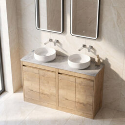 Balterley Chartley Contemporary Floor Standing 4 Door Vanity Unit With Bellato Grey Laminate Worktop, 1200mm, Autumn Oak - thumbnail 3