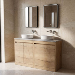 Balterley Chartley Contemporary Floor Standing 4 Door Vanity Unit With Bellato Grey Laminate Worktop, 1200mm, Autumn Oak - thumbnail 4