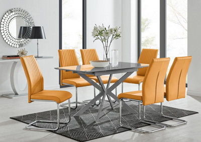 Furniturebox Uk Lira 100Cm Grey Metal Extending Dining Table & 6 Mustard Lorenzo Chairs - image 1