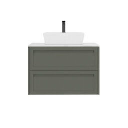 Royal Bathrooms Royal Bathroom Elmore 800mm Matt Green Wall Mounted Countertop Bathroom Vanity Unit 2 Drawer With Cube Basin - thumbnail 7