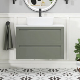 Royal Bathrooms Royal Bathroom Elmore 800mm Matt Green Wall Mounted Countertop Bathroom Vanity Unit 2 Drawer With Cube Basin - thumbnail 4