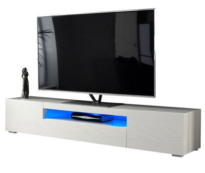 MMT Funiture Designs Modern White 200Cm Matt Gloss Tv Stand Cabinet Suitable For 55 - 80 Inch 4K Led Flat Screen Tv's - image 1