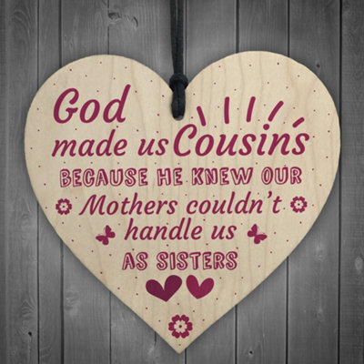 Red Ocean God Made Us Cousins Wooden Heart Family Sister Plaque Thank You Gift Birthday Present - image 1