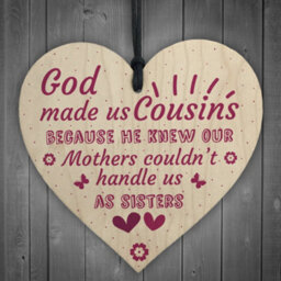 Red Ocean God Made Us Cousins Wooden Heart Family Sister Plaque Thank You Gift Birthday Present
