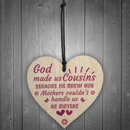 Red Ocean God Made Us Cousins Wooden Heart Family Sister Plaque Thank You Gift Birthday Present - thumbnail 2