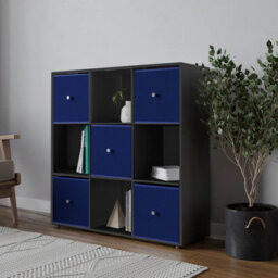 Urbn-Living 9 Cube Black Wooden Bookcase Shelving Unit With 5 Collapsible Fabric Drawers Royal Blue - thumbnail 3