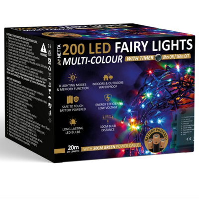Netta Battery Operated 200 Led 20M Christmas Tree Fairy Lights With Timer - Multi - image 1