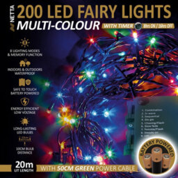 Netta Battery Operated 200 Led 20M Christmas Tree Fairy Lights With Timer - Multi - thumbnail 2
