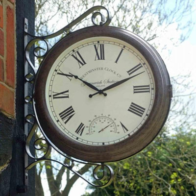 Annibells Large Garden Station Vintage Double Sided Indoor / Outdoor Wall Clock & Thermometer (14534)
