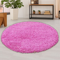 STALWART 120Cm Round Baby Pink Shaggy Rug - 5Cm Thick Pile Soft Touch Modern Round Rug - Washable Area Rug - thumbnail 1