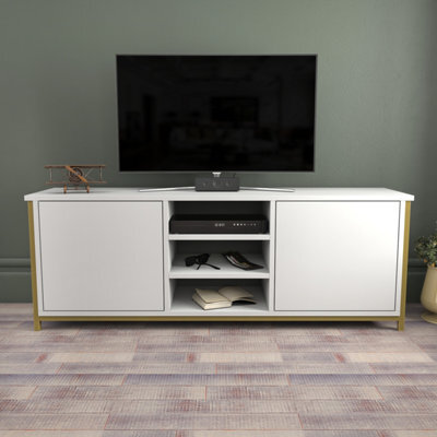 Decorotika Otis Tv Stand For Tv's Up To 63 Inch Gold And White - image 1