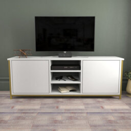 Decorotika Otis Tv Stand For Tv's Up To 63 Inch Gold And White