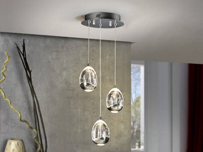 Luminosa Lighting Luminosa Roc Integrated Led 3 Light Crystal Cluster Drop Ceiling Pendant Chrome - Uk Stock - image 1