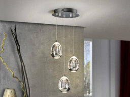 Luminosa Lighting Luminosa Roc Integrated Led 3 Light Crystal Cluster Drop Ceiling Pendant Chrome - Uk Stock