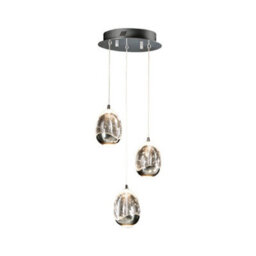 Luminosa Lighting Luminosa Roc Integrated Led 3 Light Crystal Cluster Drop Ceiling Pendant Chrome - Uk Stock - thumbnail 2
