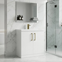 Balterley Bramshall Contemporary Bathroom Floor Standing 2-Door Vanity Unit & Mid-Edge Basin, Gloss White, 800mm - thumbnail 3