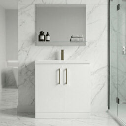 Balterley Bramshall Contemporary Bathroom Floor Standing 2-Door Vanity Unit & Mid-Edge Basin, Gloss White, 800mm - thumbnail 2