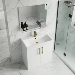 Balterley Bramshall Contemporary Bathroom Floor Standing 2-Door Vanity Unit & Mid-Edge Basin, Gloss White, 800mm - thumbnail 4