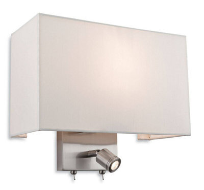 Luminosa Lighting Luminosa Fargo 1 Light Indoor Wall Light With Reading Lamp Brushed Steel, Cream Shade, E27